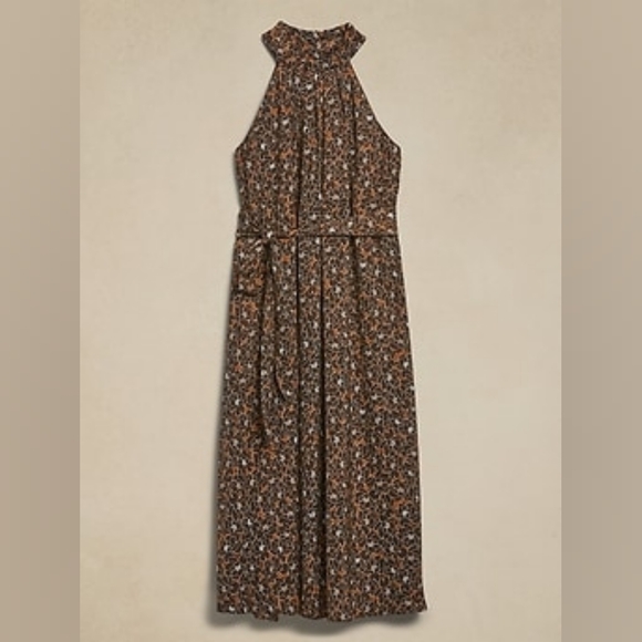 NWOT Banana Republic Brown Floral Halter Midi Dress Size Large - Picture 3 of 6